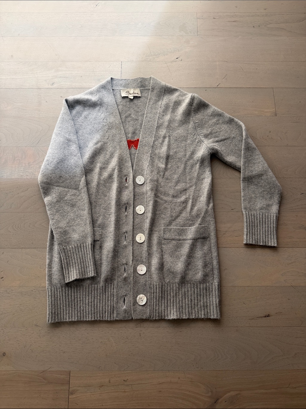 Saylor Light Gray Button-Front Cashmere Blend Cardigan